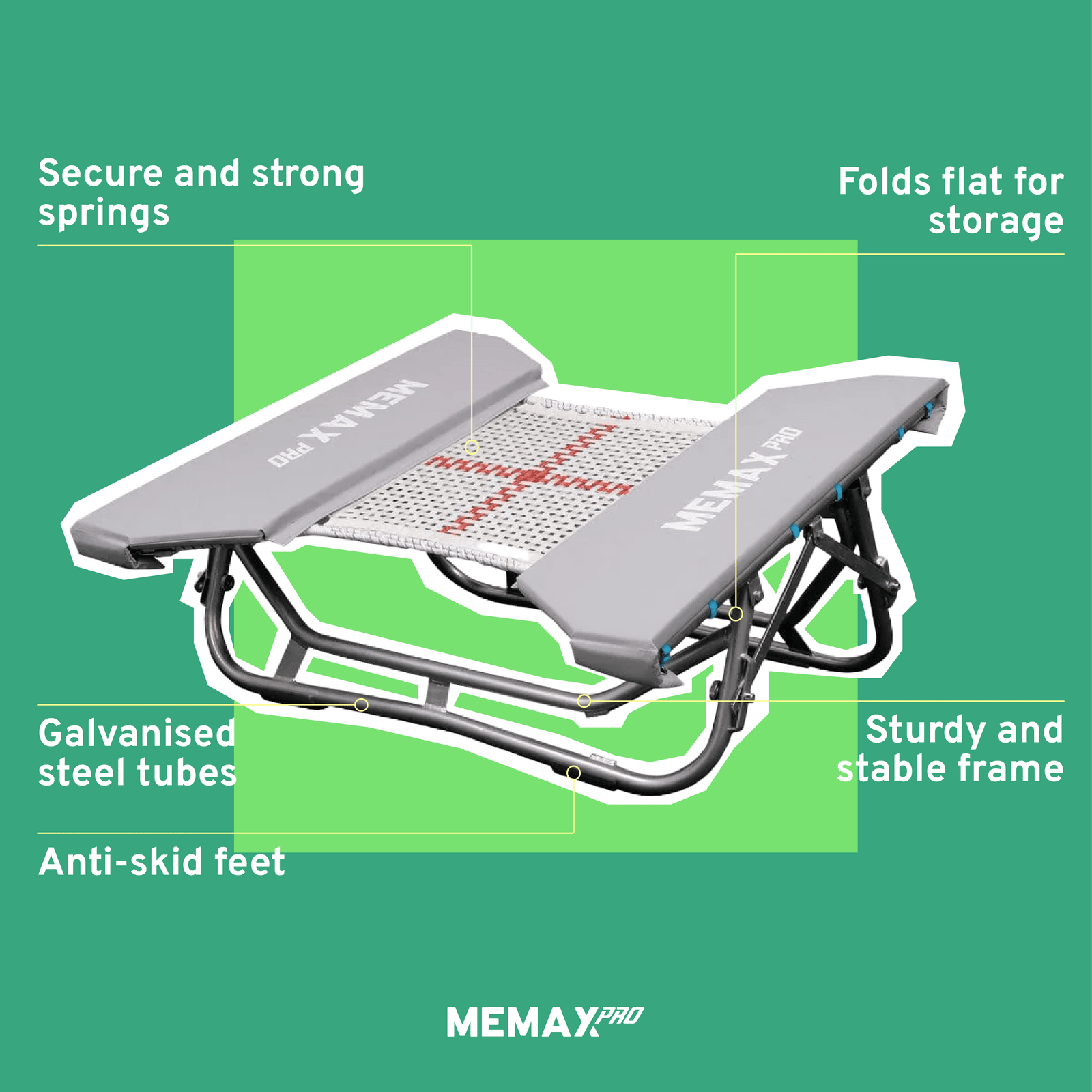 Gym Plus Open-End Incline Trampoline with Safety Mat - 120x120cm - MEMAX Pro Series PRO-TRAMP-OPEN-A
