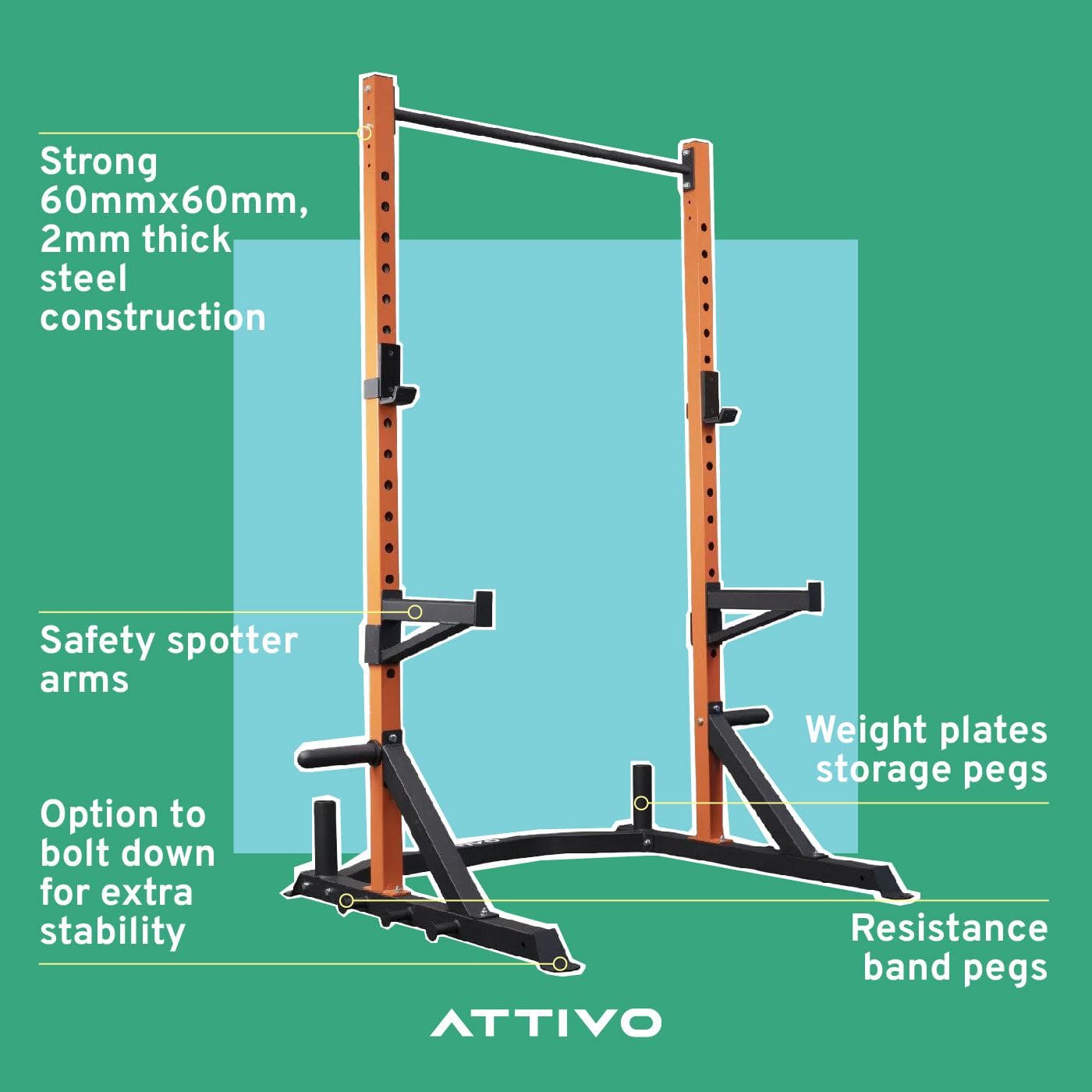 ATTIVO Half Power Rack - HR2100 | Gym Plus Australia