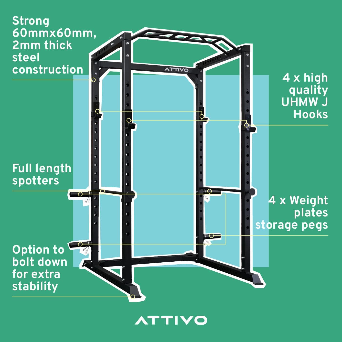 ATTIVO Power Rack L4 with Cable Pulley System Option