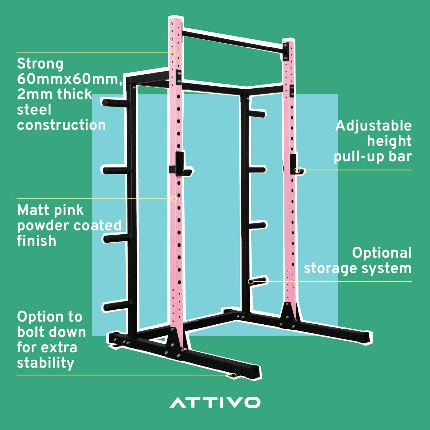 ATTIVO Half Power Rack with Storage System Option - HR2300 Pink