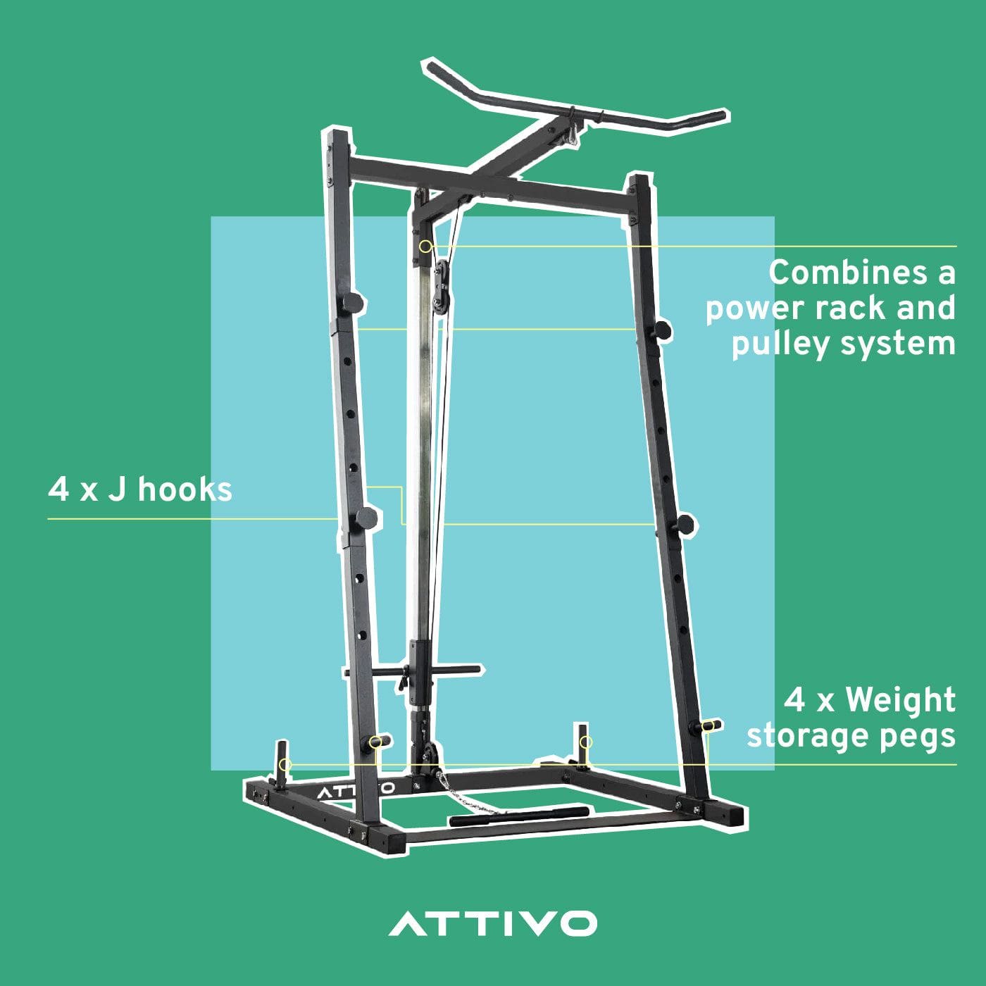 ATTIVO Squat Rack with Lat Pull Down System - SR1551