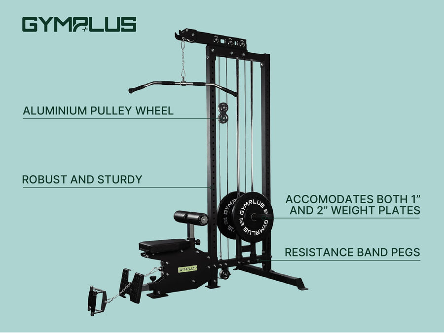 Gym Plus Lat Pulldown Low Row Machine with Aluminium Pulley Wheels - L4 Pro Series GP-LTD2002-A