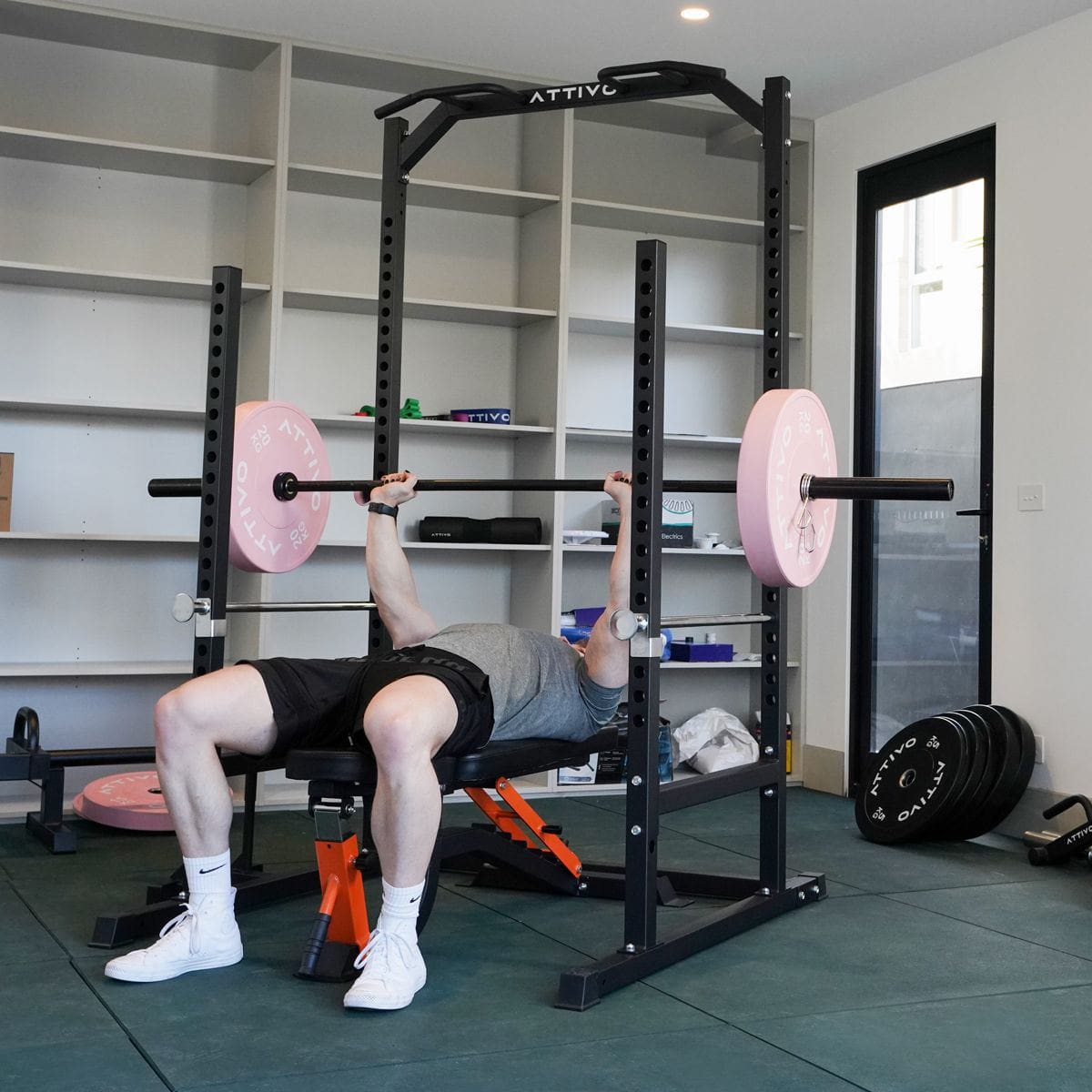 ATTIVO L2 Heavy Duty Half Power Cage Weight Lifting Squat Rack with Lat Low Row System