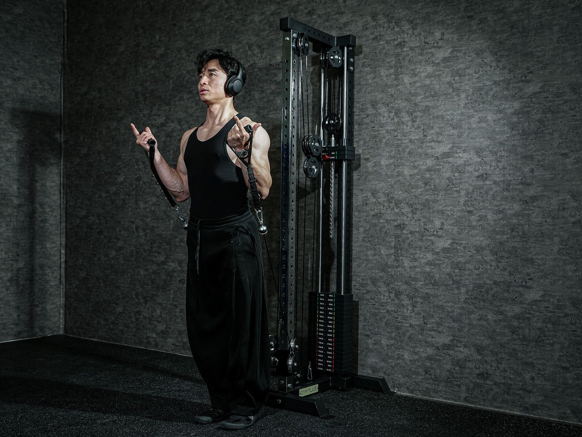Gym Plus L4 Pro Series Wall Mount Cable Tower With Weight Stack - Aluminium Pulley Wheels WM-LTD-3001