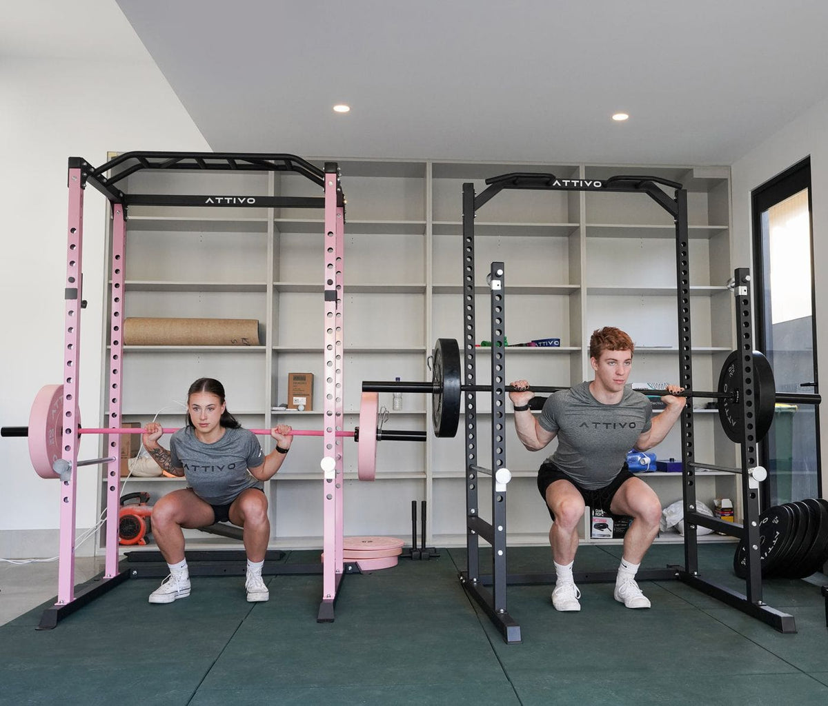 ATTIVO L2 Heavy Duty Half Power Cage Weight Lifting Squat Rack with Lat Low Row System