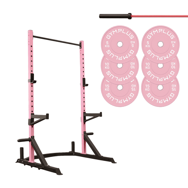 Gym Plus Half Power Rack Garage Gym Package - Pink (HR2100 Combo) HR2100-PINK-BUNDLE