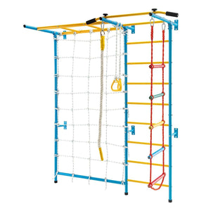 7 In 1 Climbing Wall for Kids, Indoor Kids Gym Set for Exercise, Steel Ladder Wall Set with Wall Ladder, Pull-up Bar, Climbing Rope and Gymnastic Rings, Climber Ladder