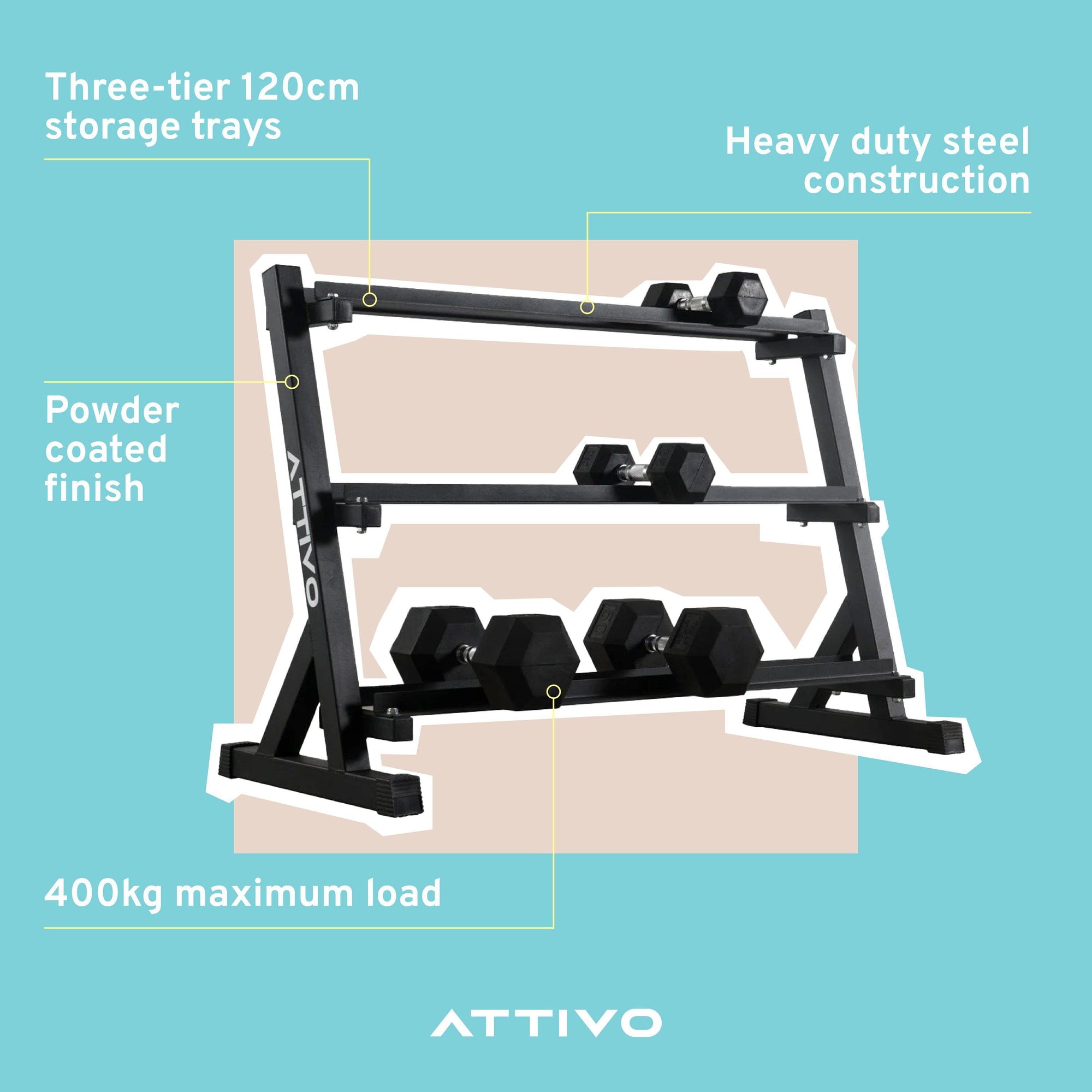 ATTIVO 3-Tier 400KG Dumbbell Rack