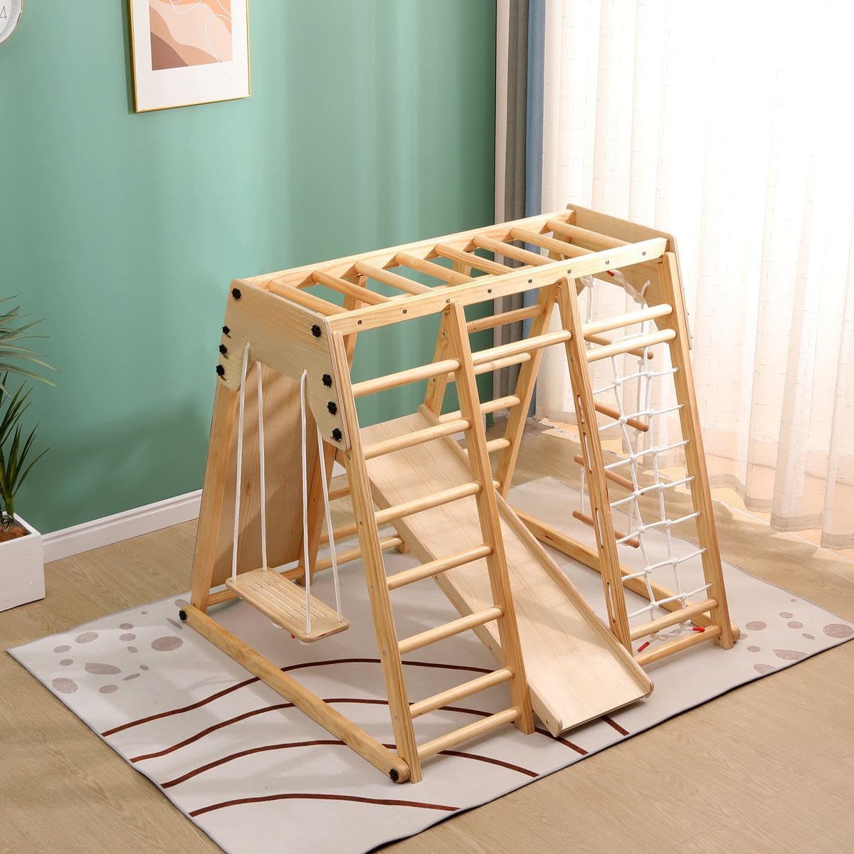 YOZZI Kids Indoor Large Gym Wooden Climber Set