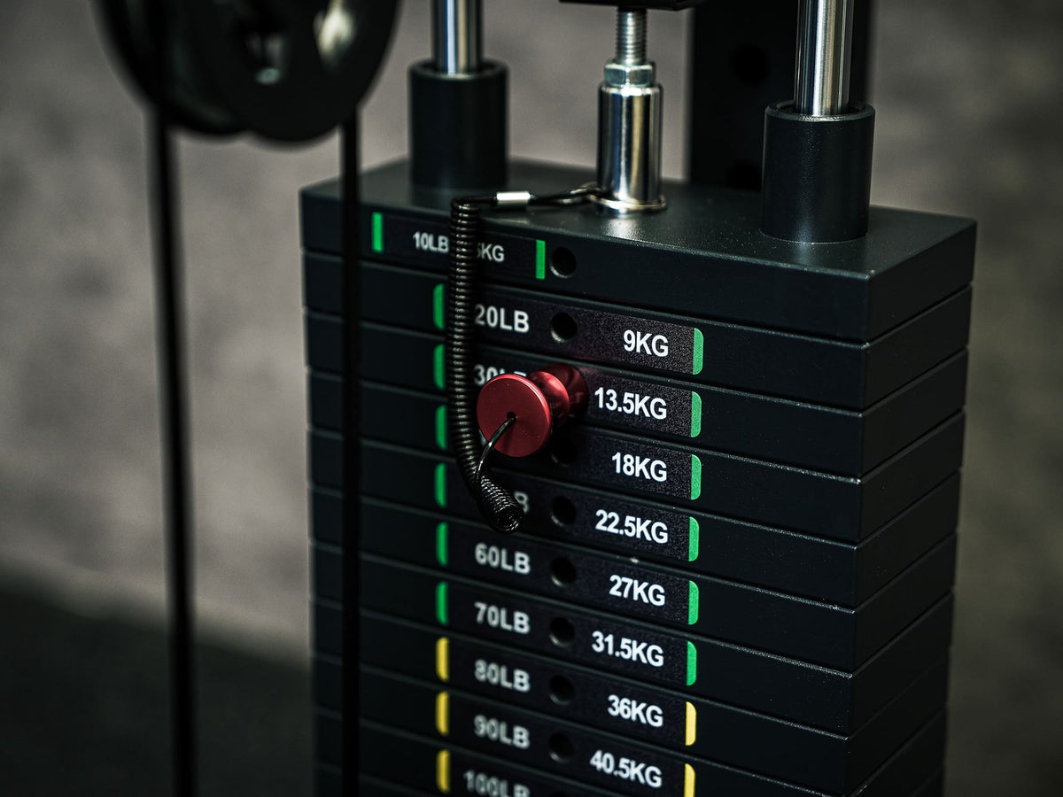 Gym Plus L4 Pro Series Wall Mount Cable Tower With Weight Stack - Aluminium Pulley Wheels WM-LTD-3001