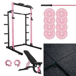Pink Half Power Rack Garage Gym Package - Complete Setup