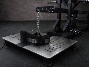 Gym Plus Belt Squat Machine - Plate Loaded BELT-SQUAT-01 close up of foot platform and belt and chain