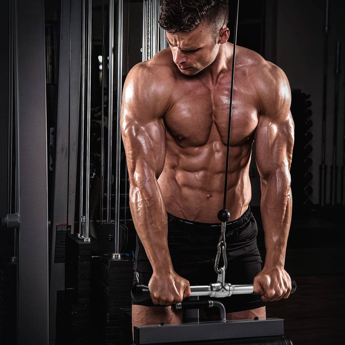 Rotating Straight Bar Cable Attachment with Rubber Grips