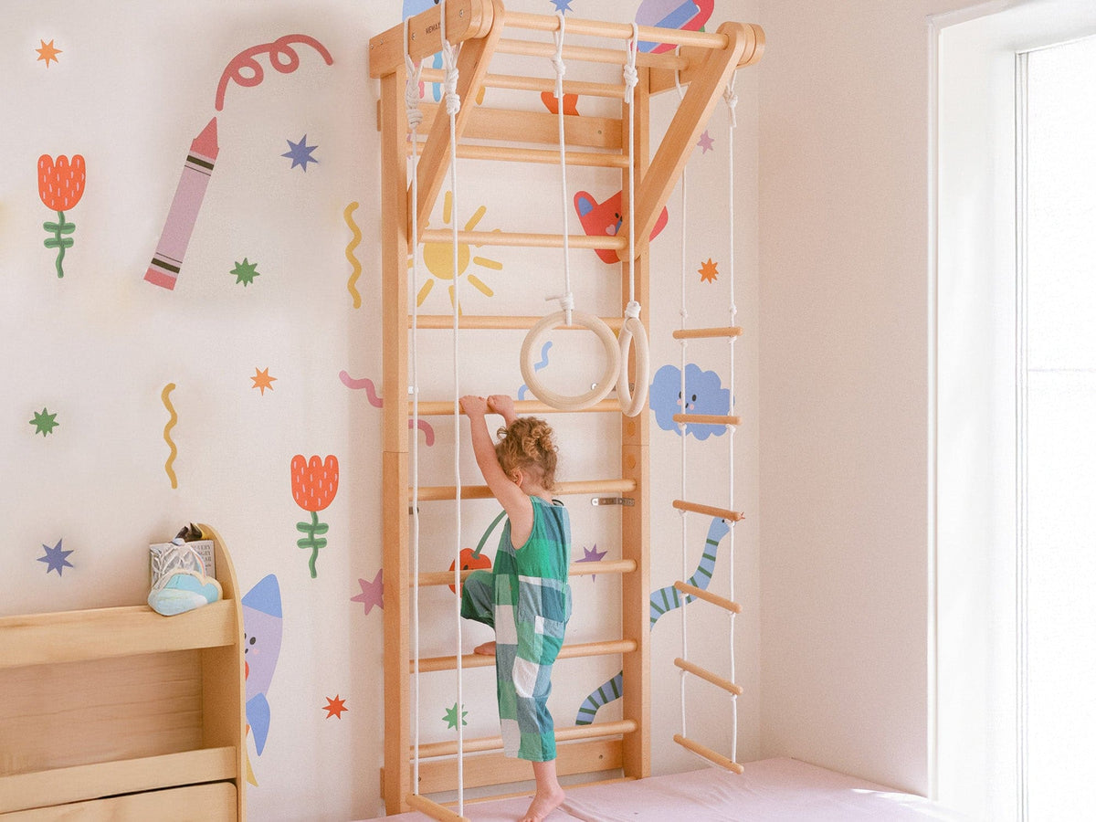 Wooden Swedish Ladder Wall Stall Bar Set