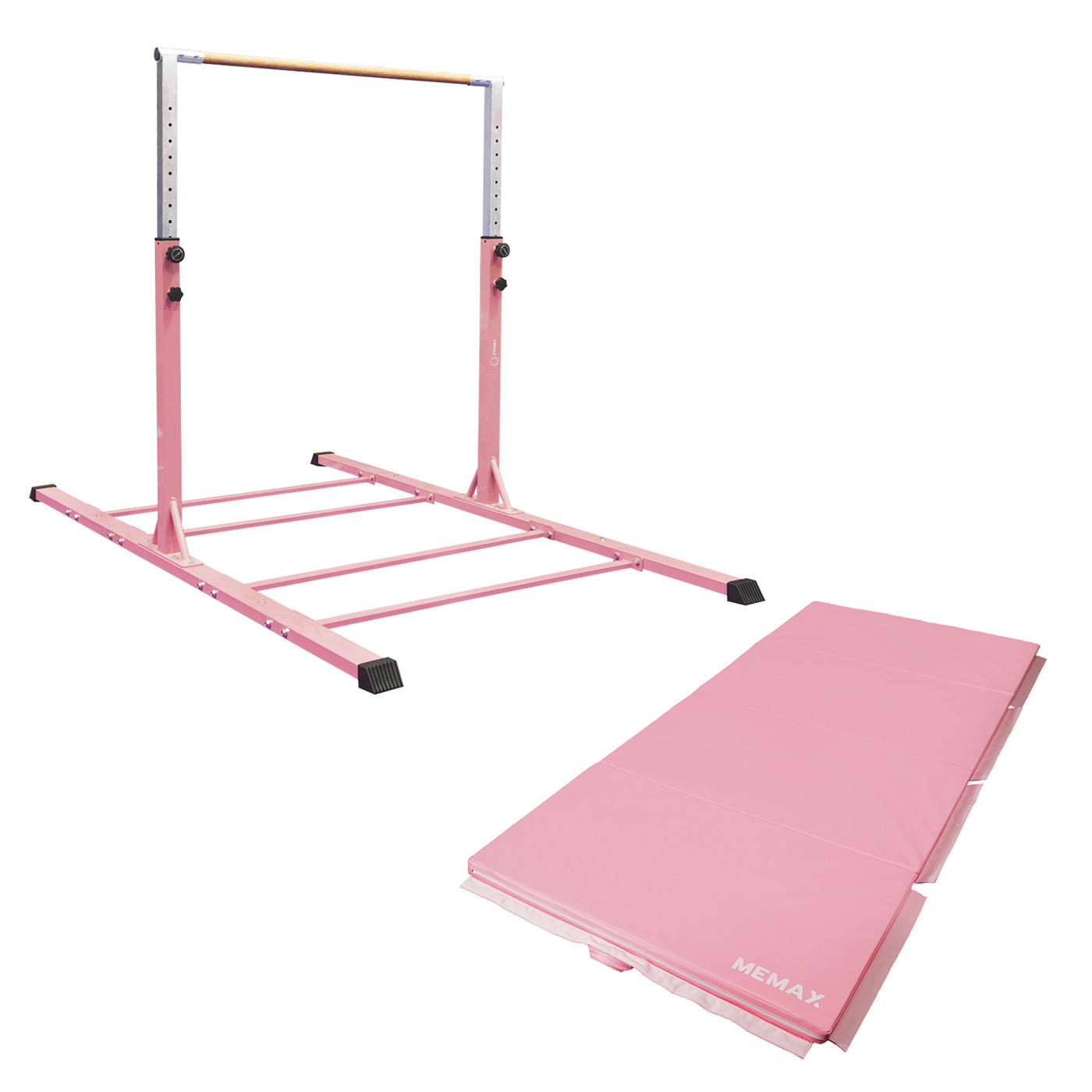 Value Combo Advanced Gymnastic Horizontal Bar Long Base Training Bar + Gym Mat (Pink) V2.0