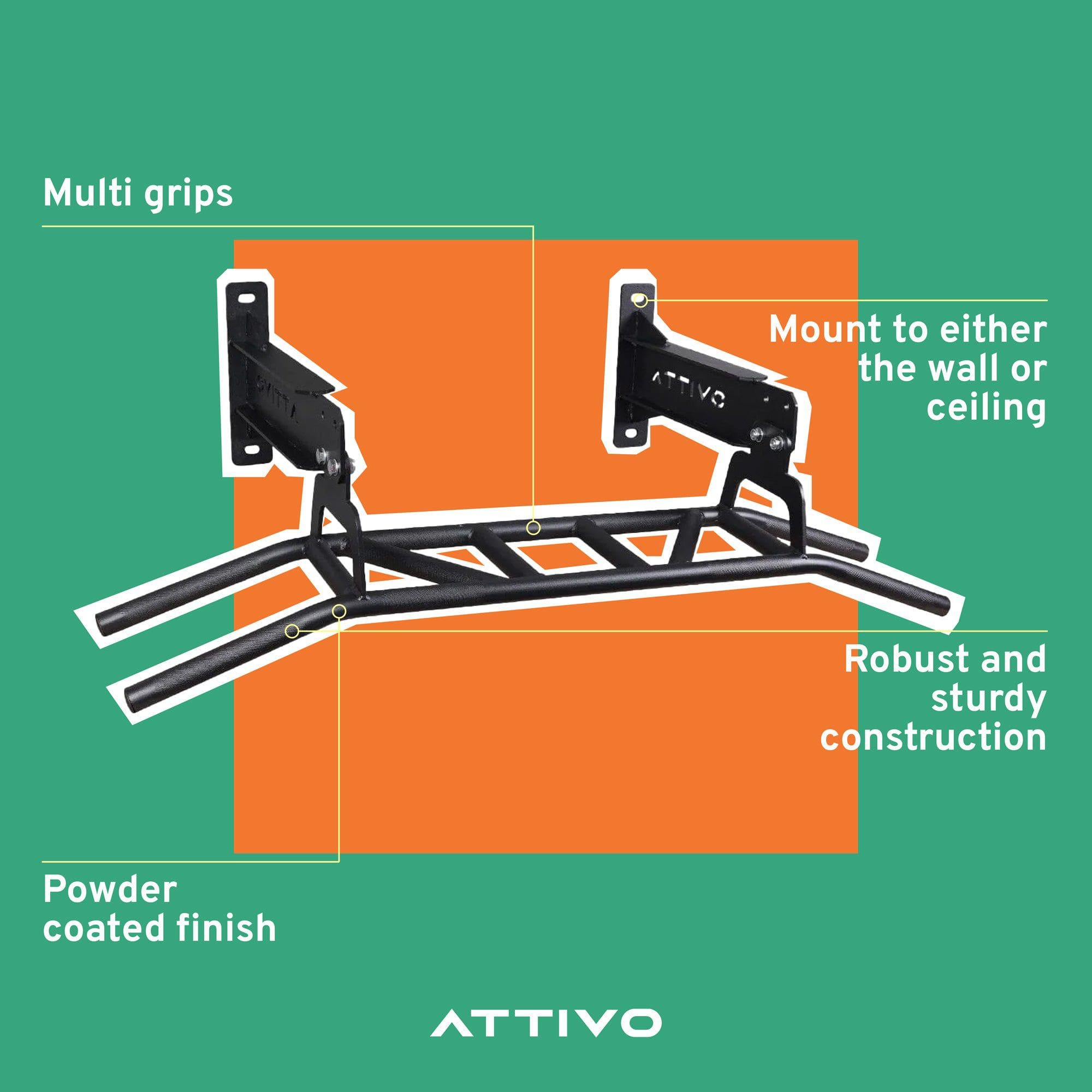 ATTIVO Multi Grip Wall/Ceiling Mount Pull Up Bar