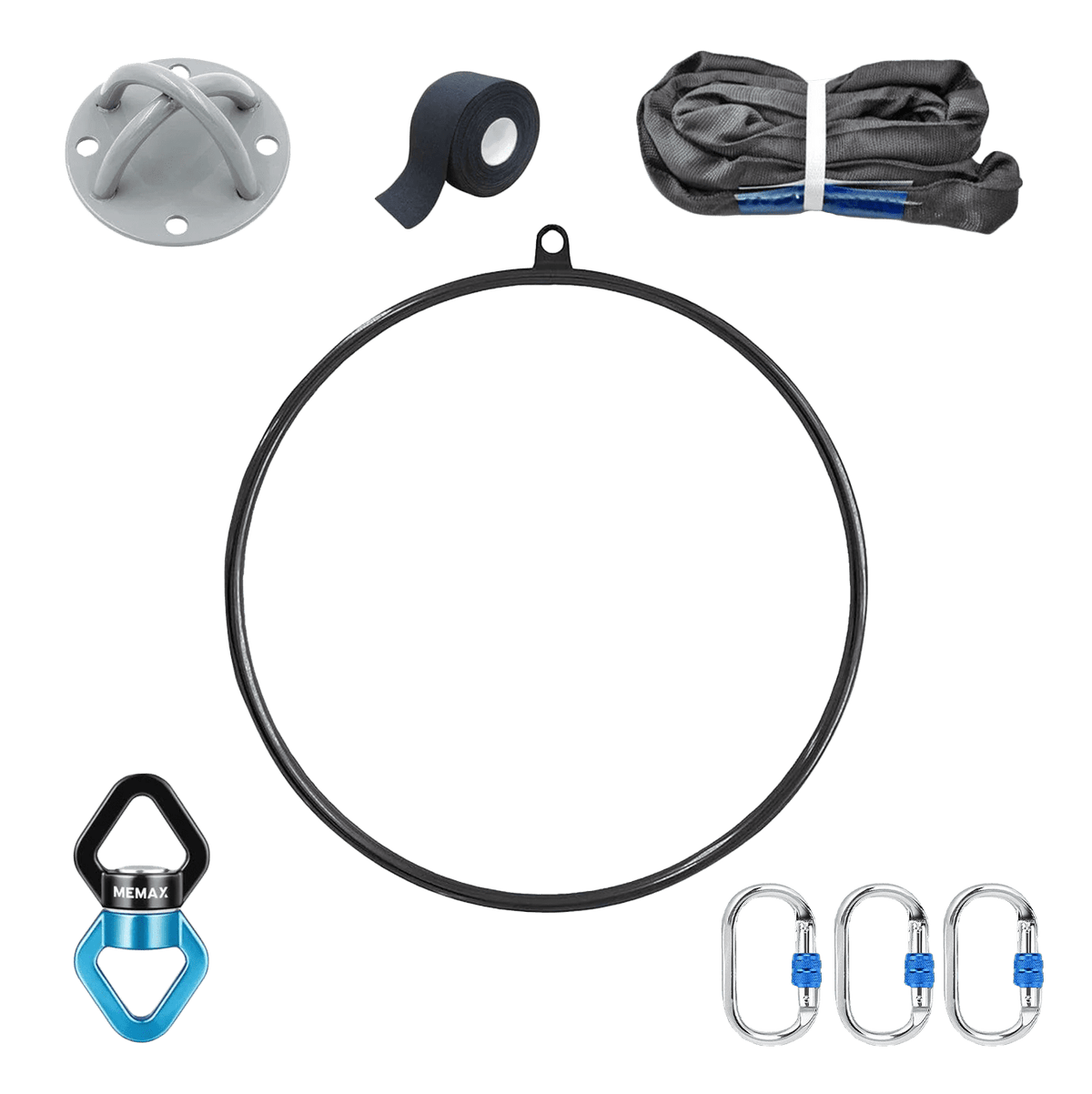 MEMAX Aerial Lyra Hoop Set | Aerial Ring with Full Accessories – Chrome & Black
