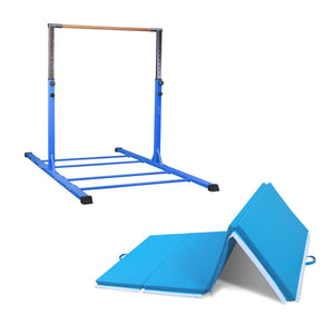 Value Combo Advanced Gymnastic Horizontal Bar Long Base Training Bar + Gym Mat (Blue) V2.0