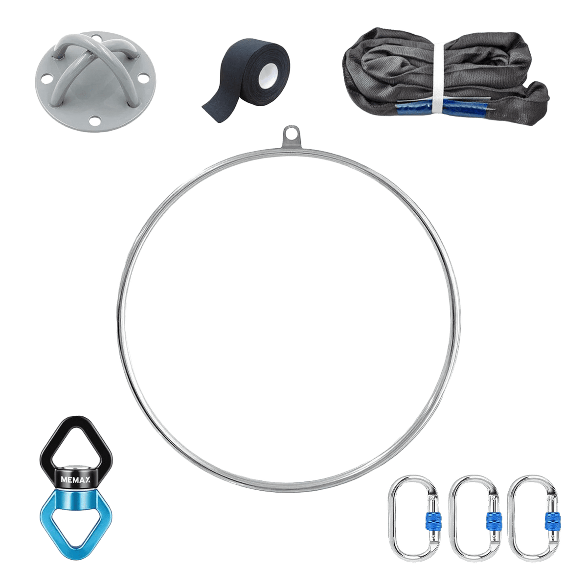 MEMAX Aerial Lyra Hoop Set | Aerial Ring with Full Accessories – Chrome & Black