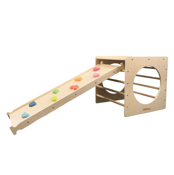 Gym Plus MEMAX Kids Climber Set - Wooden Cube Climber with Ramp/Slide CUBE+RAMP