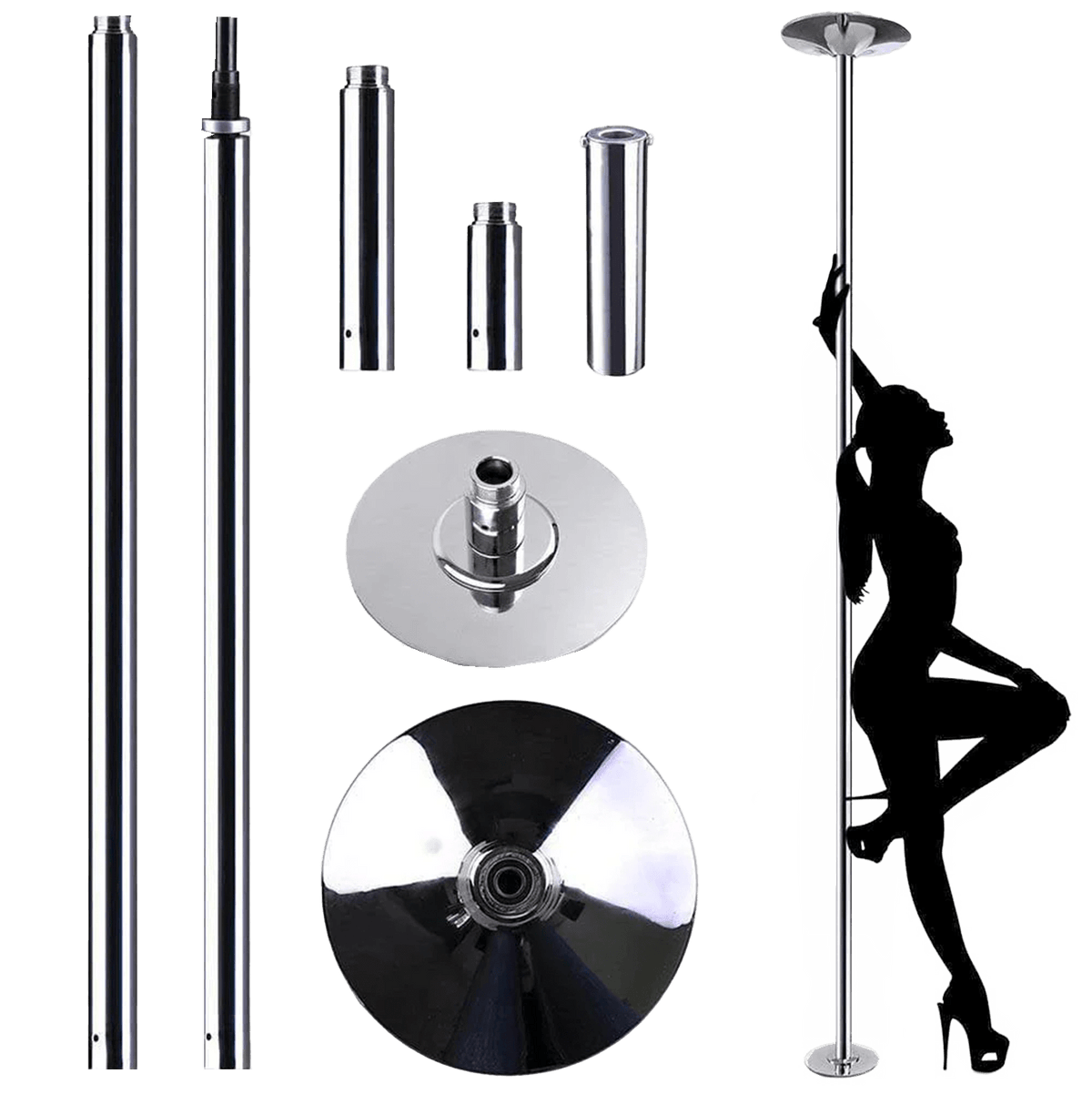 Portable Dancing Pole - Static and Spinning (Chrome)