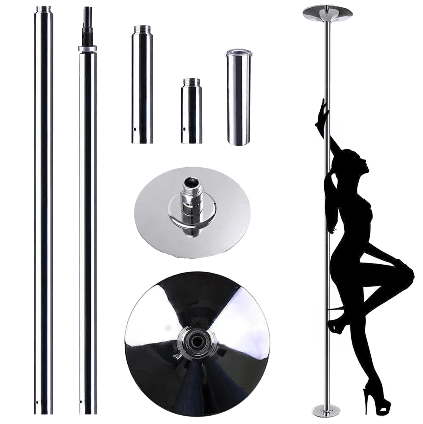 Portable Dancing Pole - Static and Spinning (Chrome)