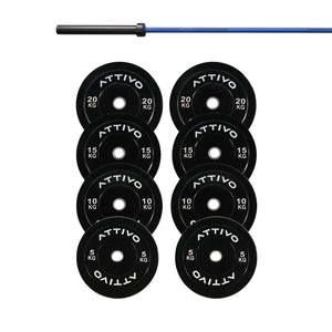 ATTIVO Olympic Power Bar 20KG and Bumper Weight Plates Powerlifting Set