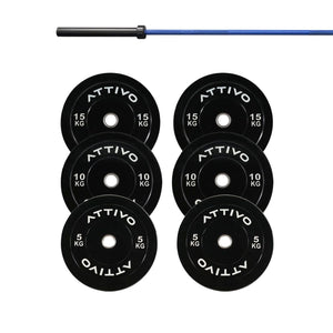 ATTIVO Olympic Power Bar 20KG and Bumper Weight Plates Powerlifting Set