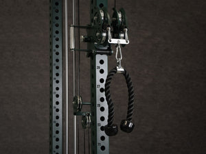 Gym Plus 2 to 1 Cable Adapter 2-1-ADAPTER cable adapter used with Tricep Rope cable attachment on a rack