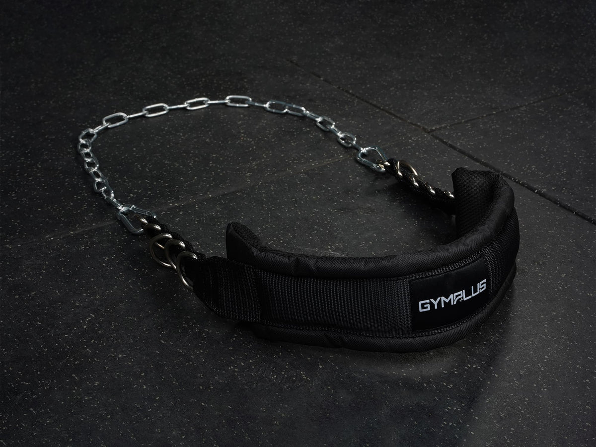 Gym Plus Power Dip Belt POWERBELT dip belt on gym flooring