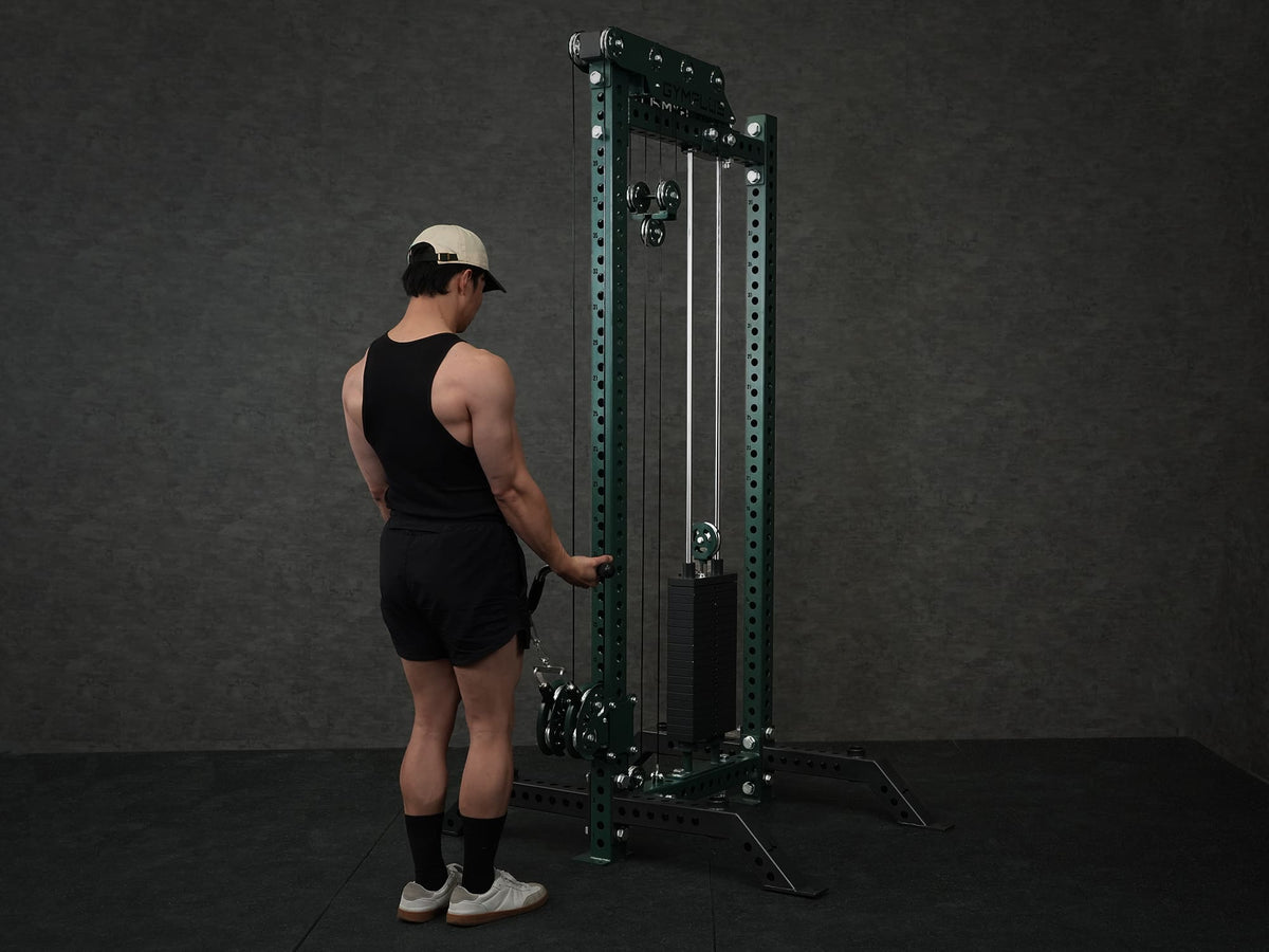 Gym Plus Extended Tricep Bar Cable Attachment with Rubber Grips TRICEP-BAR a man is performing cable curl using the cable attachment