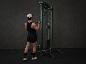 Gym Plus Extended Tricep Bar Cable Attachment with Rubber Grips TRICEP-BAR a man is performing cable curl using the cable attachment