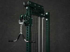 Gym Plus Extended Tricep Bar Cable Attachment with Rubber Grips TRICEP-BAR  tricep bar cable attachment is being attached to Evolve Cable Tower