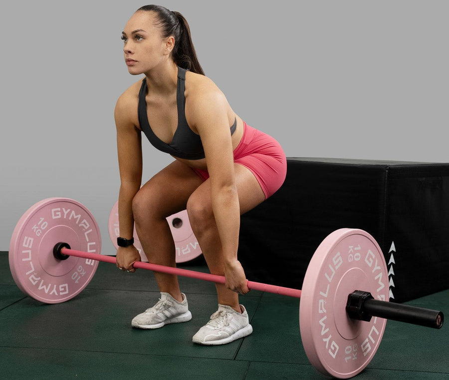 Gym Plus Cerakote Pink Olympic Barbell & Bumper Plate Set – 60kg/100kg