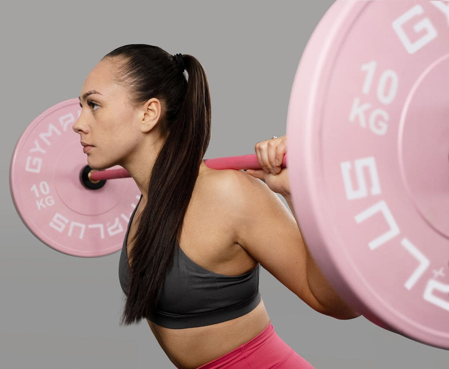 Gym Plus Cerakote Pink Olympic Barbell & Bumper Plate Set – 60kg/100kg