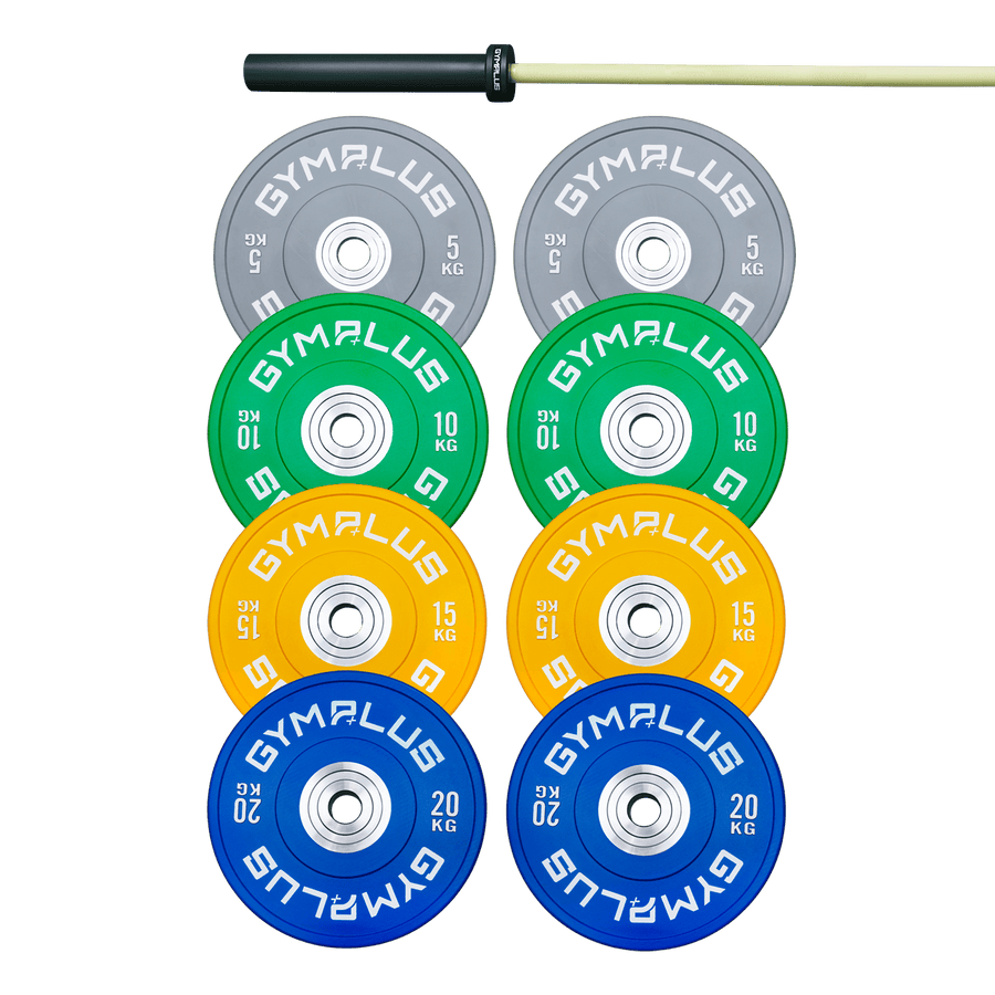 Gym Plus Evolve Olympic Bar 15KG and Bumper Plate Set EV15+C100