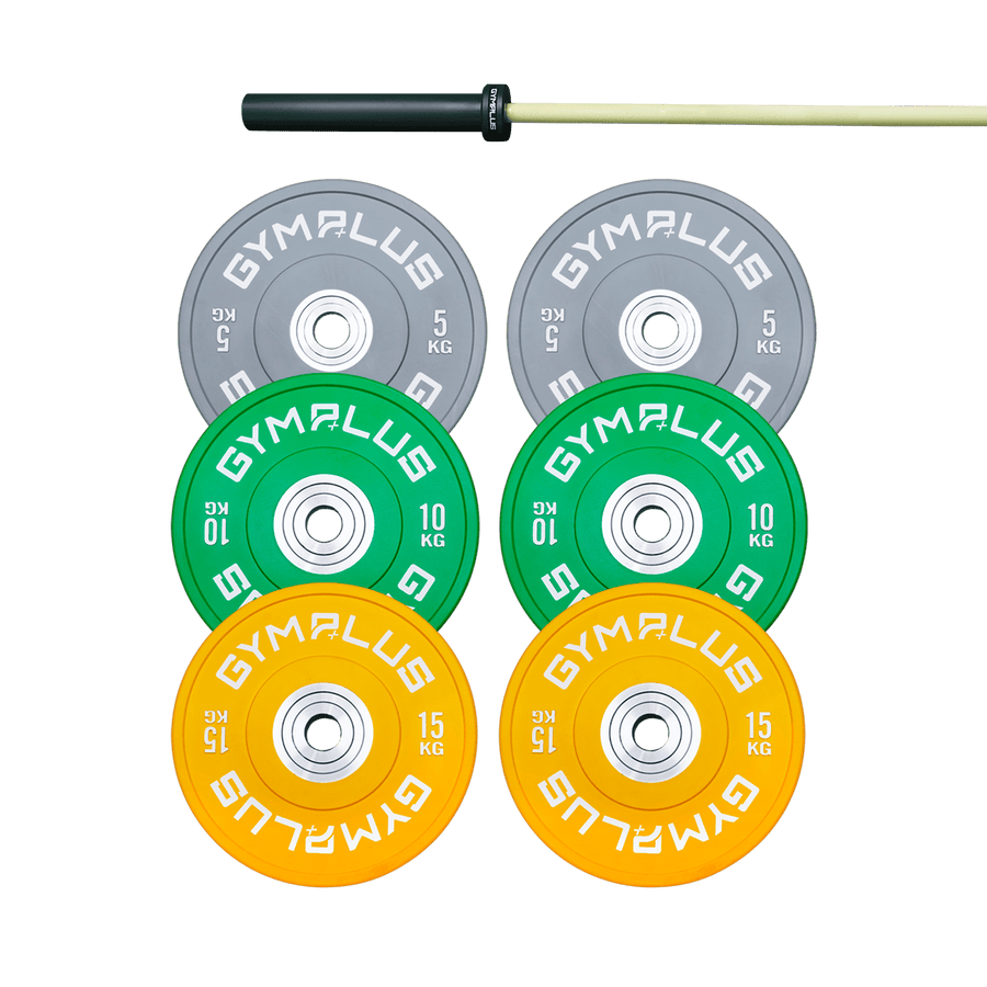 Gym Plus Evolve Olympic Bar 15KG and Bumper Plate Set EV15+C60