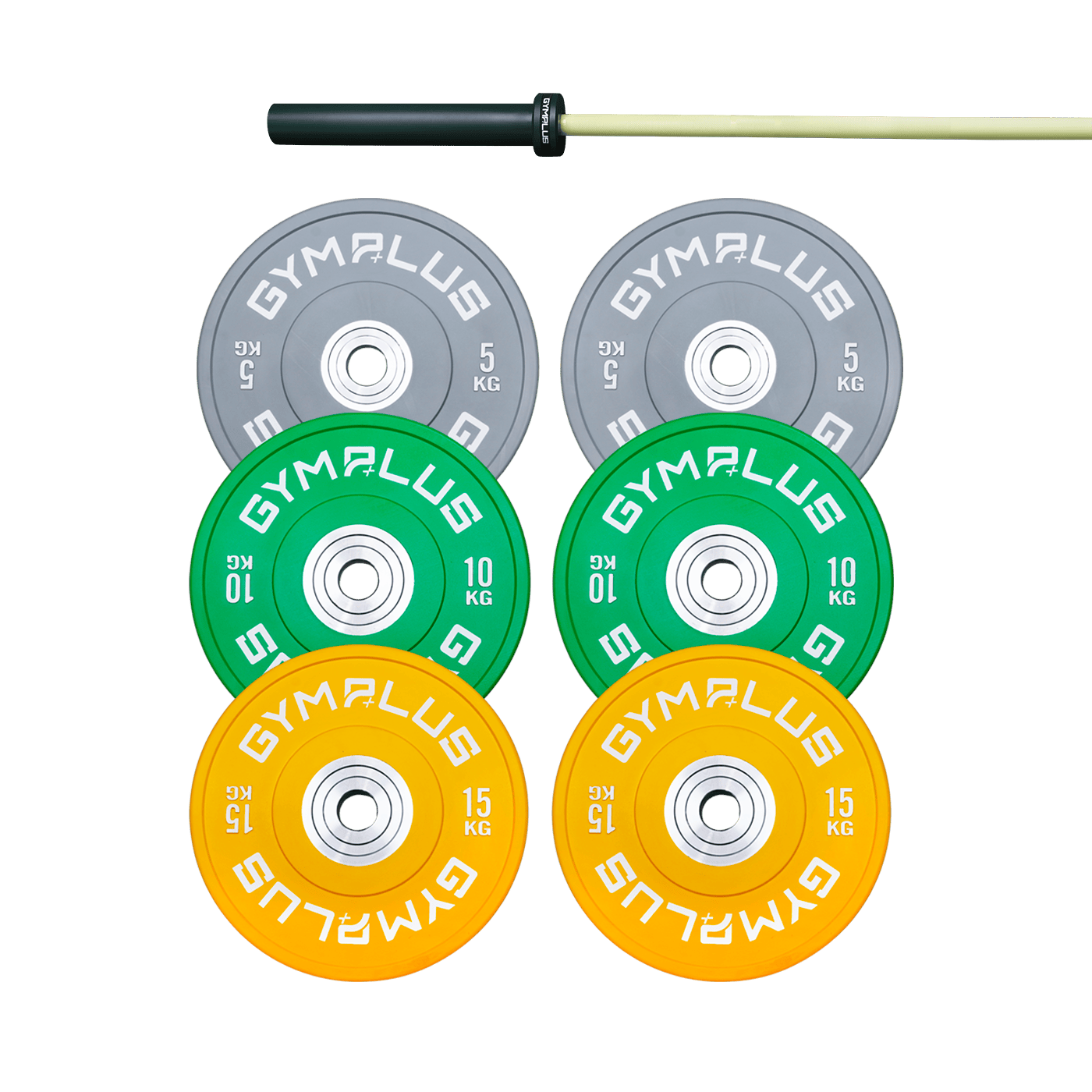 Gym Plus Evolve Olympic Bar 15KG and Bumper Plate Set EV15+C100