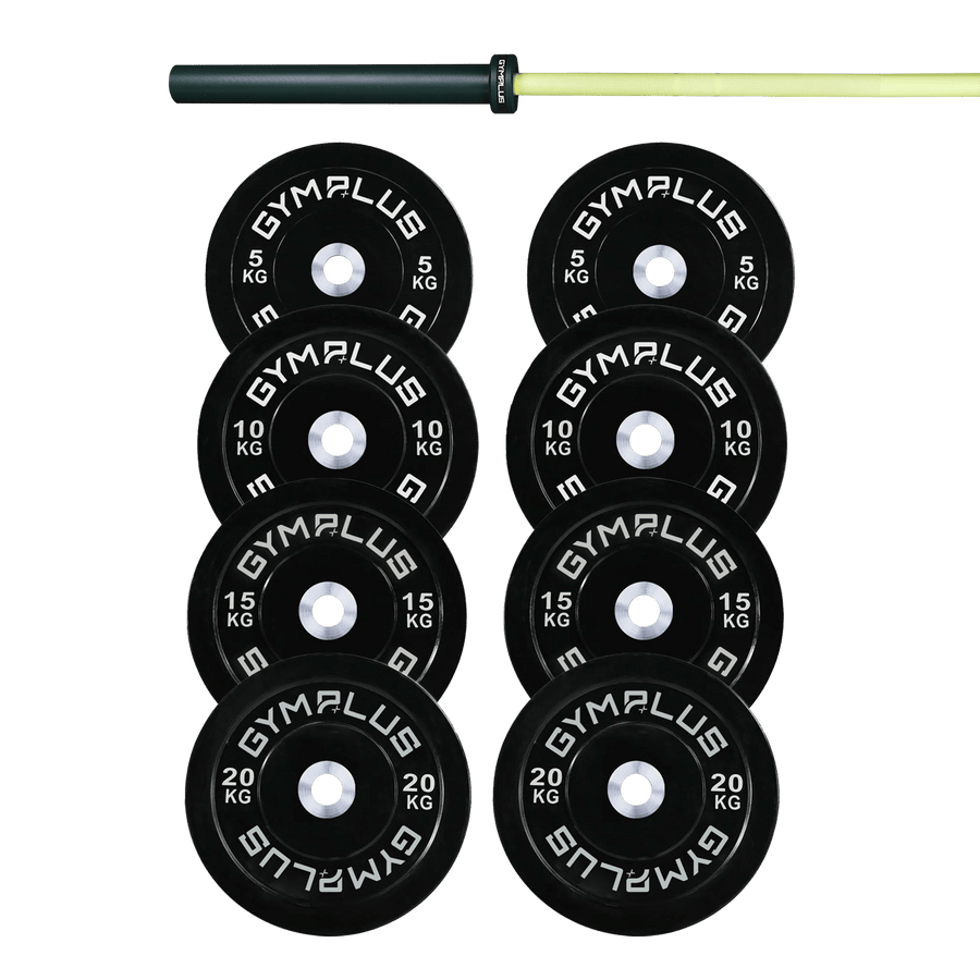 Gym Plus Evolve Olympic Bar 20KG and Bumper Plate Set EV20+B100