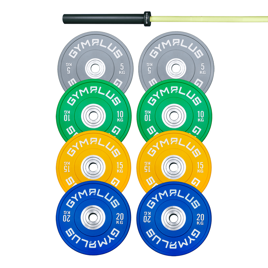 Gym Plus Evolve Olympic Bar 20KG and Bumper Plate Set EV20+C100