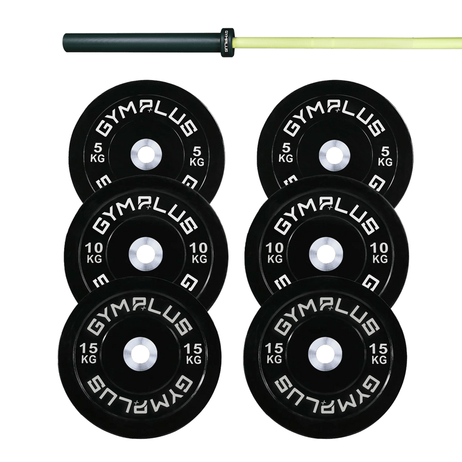 Gym Plus Evolve Olympic Bar 20KG and Bumper Plate Set EV20+B60