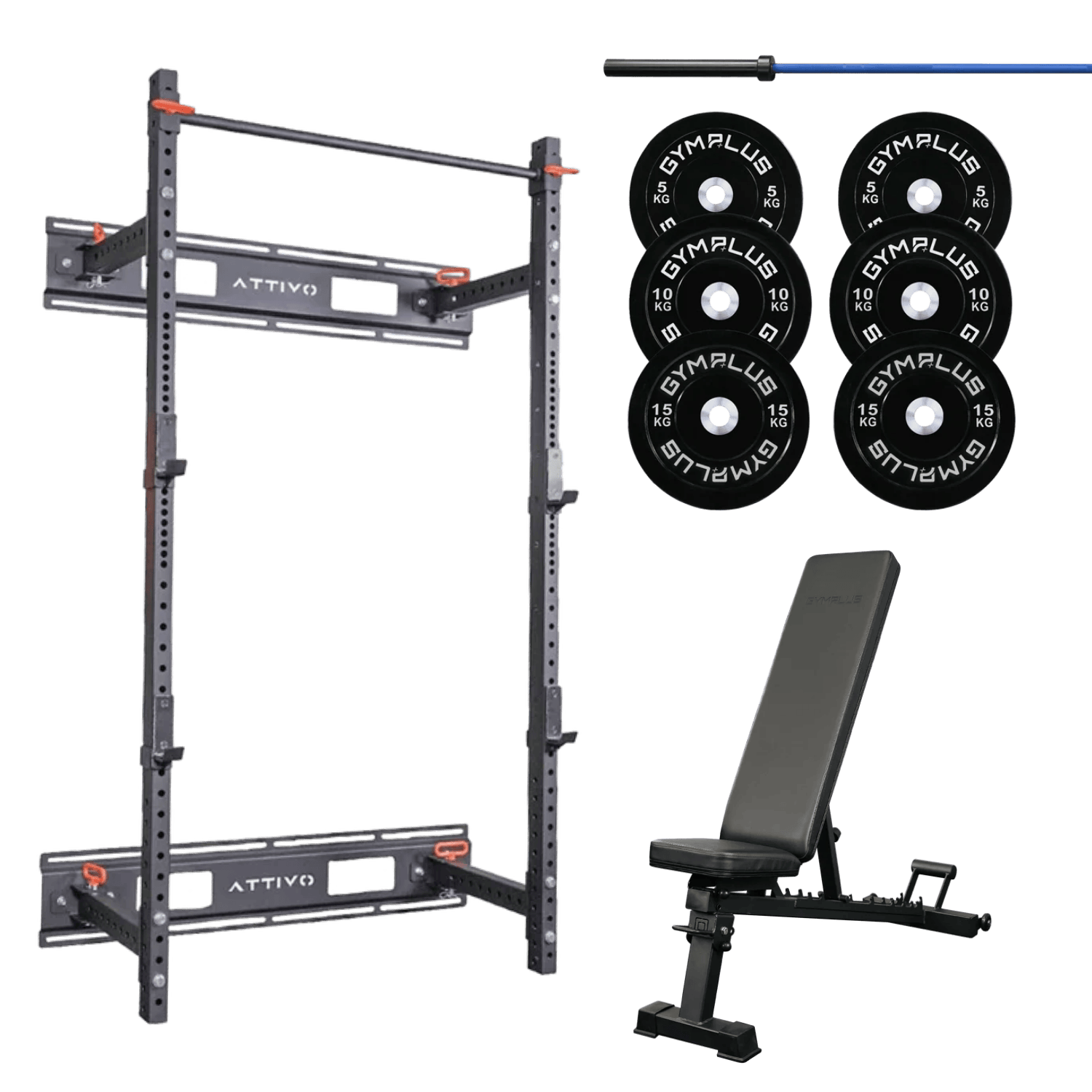 Gym Plus Folding Wall Mount Power Rack Garage Gym Package FOLD-BUNDLE