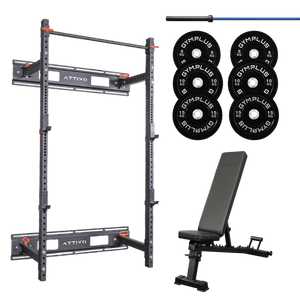 Gym Plus Folding Wall Mount Power Rack Garage Gym Package FOLD-BUNDLE