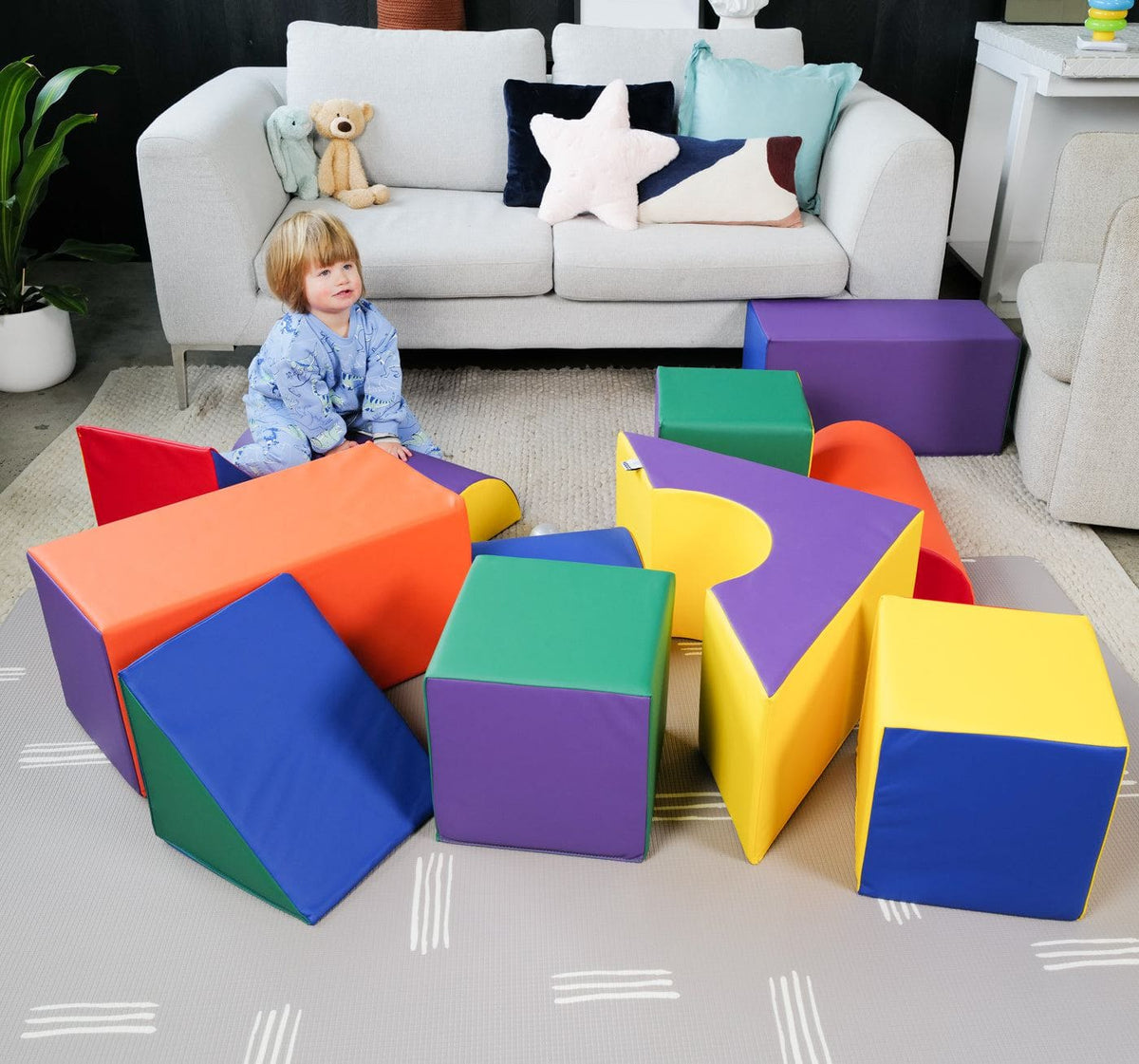 YOZZI Sensory Large Soft Building Blocks, Indoor Foam Block Castle Playset - 11 Piece