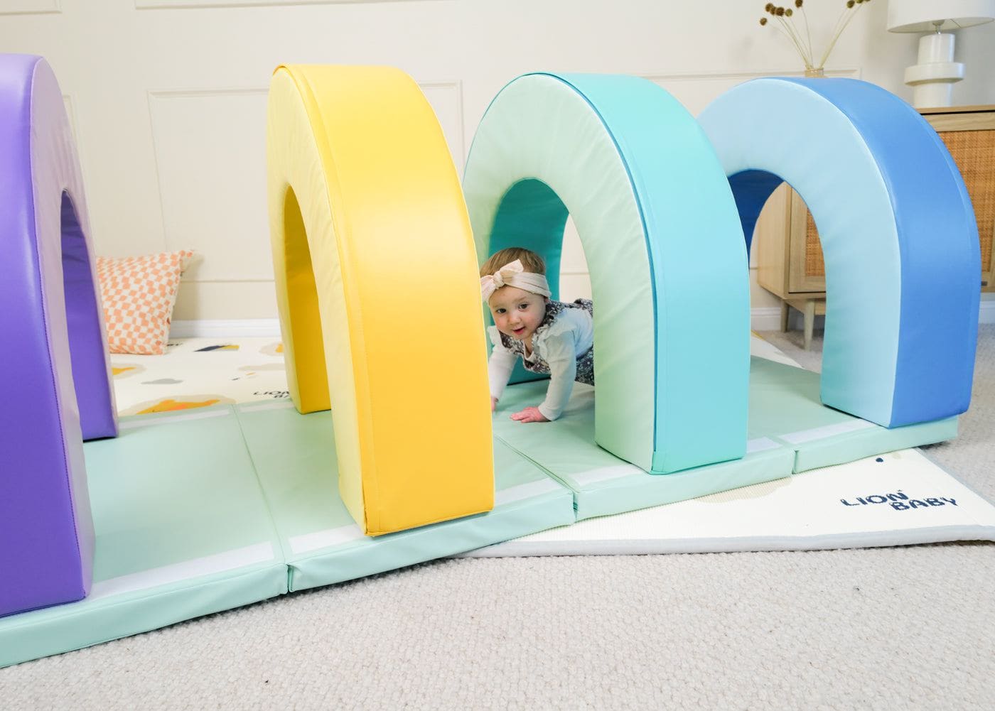 MEMAX Baby Playroom Soft Arch Tunnel Set of 4 with Crawling Mat