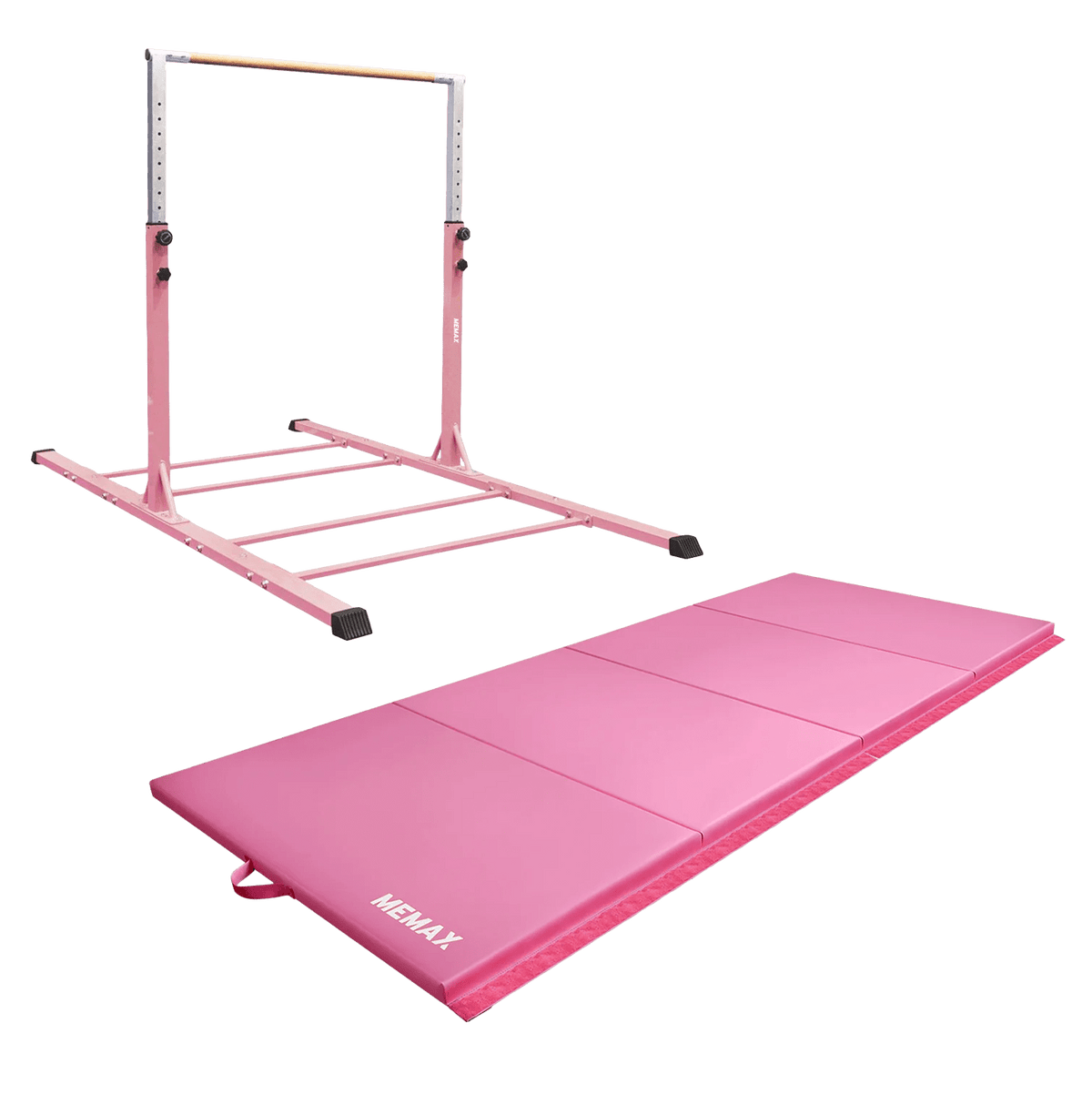 Value Combo Advanced Gymnastic Horizontal Bar Long Base Training Bar + Gym Mat (Pink) V2.0