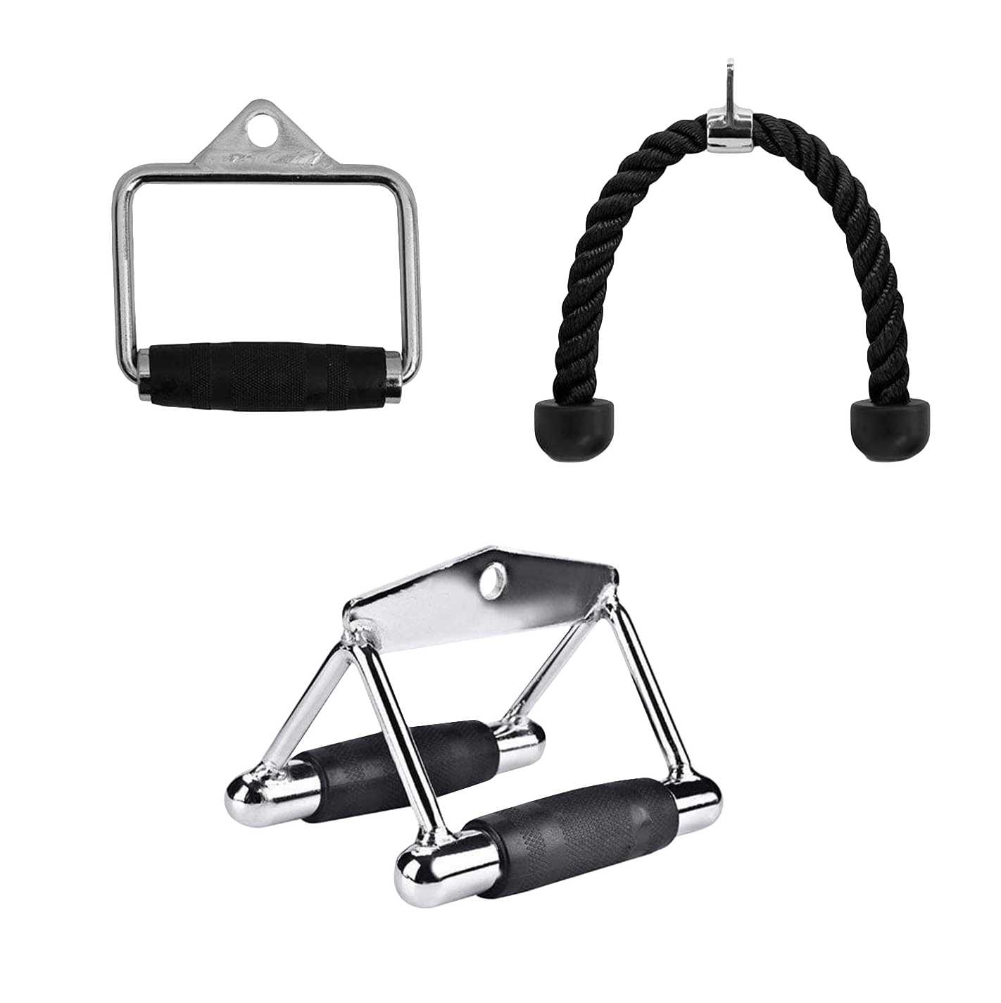 3-in-1 Cable Attachment Set - Tricep Rope + Handle + V Bar