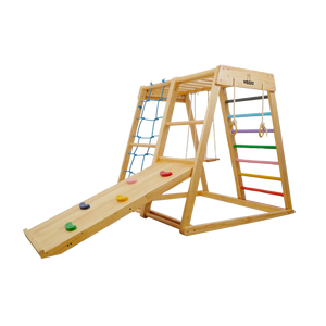 MEMAX Indoor Wooden Play Gym with Slide, Swing & Climber