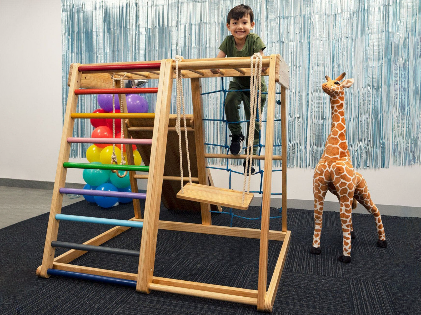 Gym Plus MEMAX Indoor Wooden Play Gym with Slide, Swing & Climber PIKLERGYM-COLOUR
