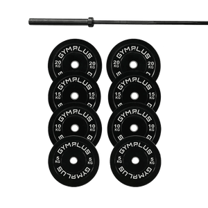 Remarkables Olympic Bar 20KG and Bumper Plates Set
